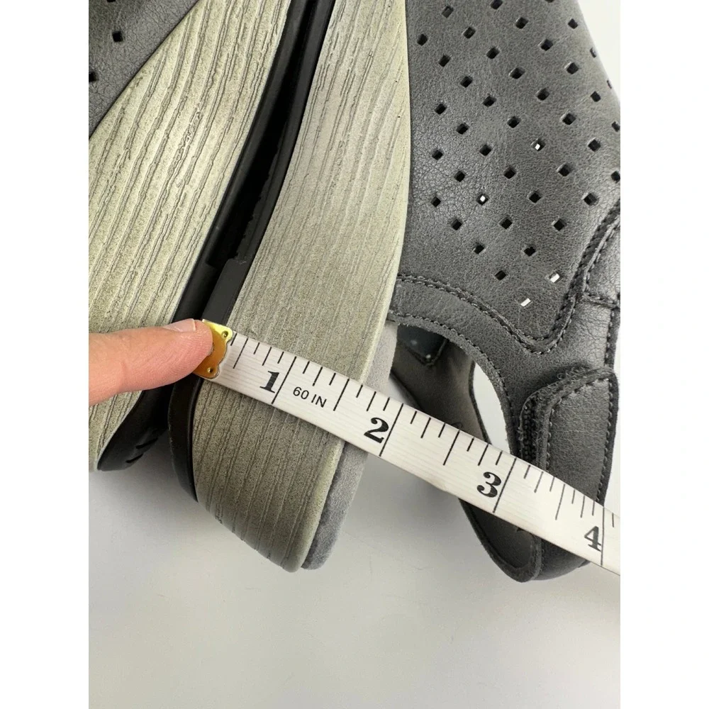 Orthofeet Hazel Wedge Sandal Gray Perforated Faux Leather Comfort 62021 Womens 7